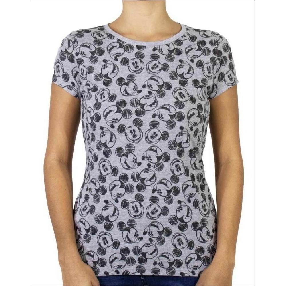 Disney Mickey Mouse All Over Print Tee Women's S Gray Short Sleeve NWT Mexico